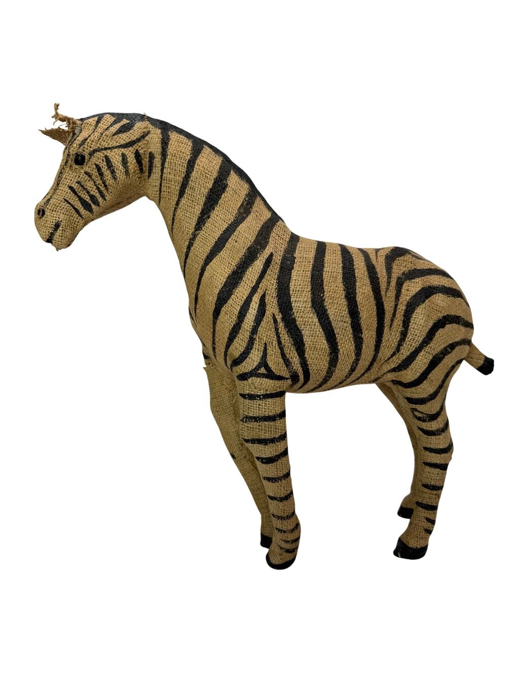 Burlap Fabric Zebra Figurine 17" Safari Boho Earthy Home Decor